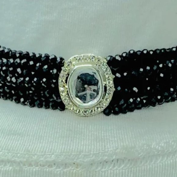 Black Beaded Necklace, Handmade Black Beaded Multilayered Choker Necklace - Picture 7 of 8